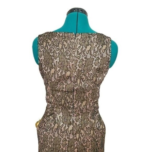 Ann Taylor Petite Embroidered Ruched Floral Party Cocktail Lined Dress - Picture 9 of 14